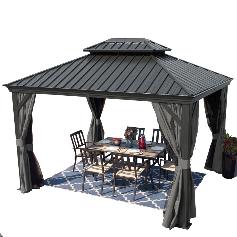 Kozyard Alexander Gray Hardtop Gazebo with Privacy Curtain and Mosquito
